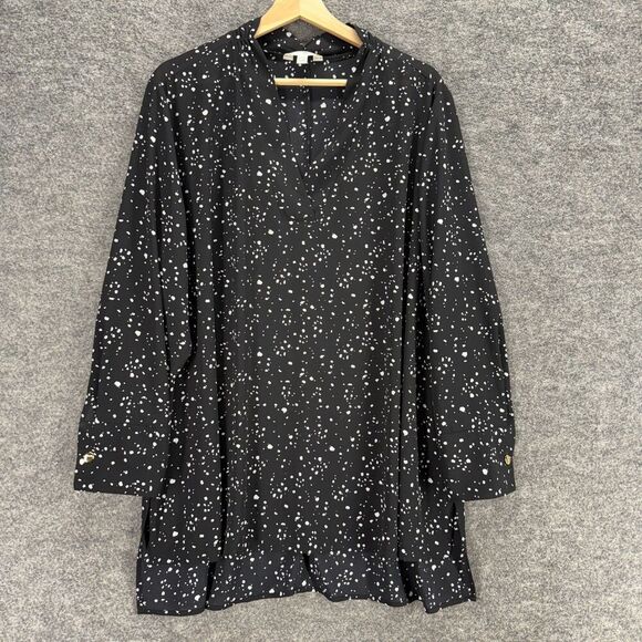 Terra Sweaters - Terra & Sky Blouse Women 1X Plus Black Geometric V-Neck Long Sleeve Casual